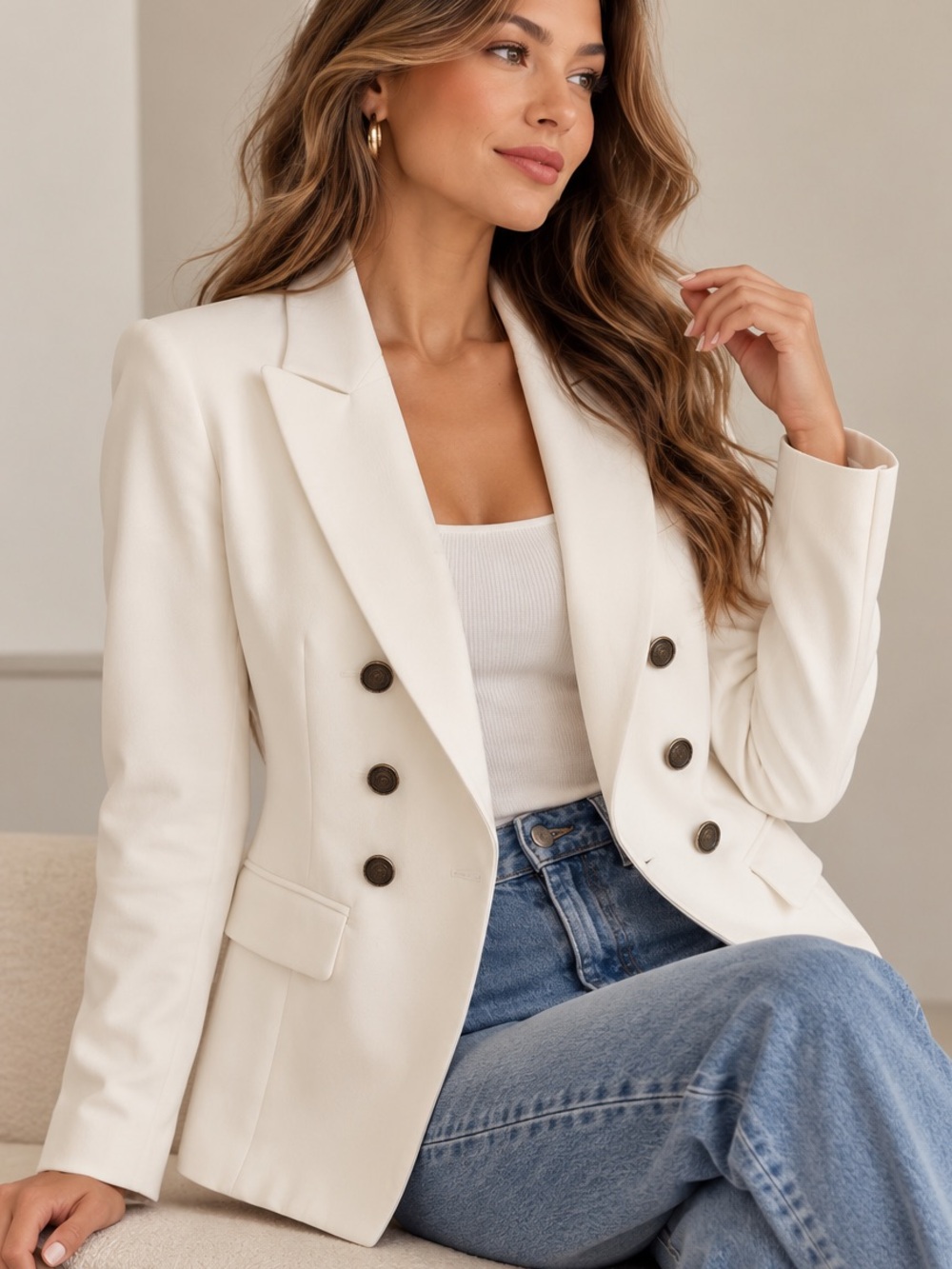 White House Black Market Double-Breasted Blazer – Ivory White – Size 00